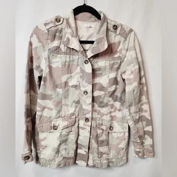 Maurice’s Lightweight Yoked Utility Style Neutral Toned Camo Button Down Coat, S - Picture 7 of 8
